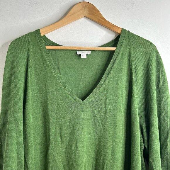 J Jill Dress Womens Large Green Linen Blend 3/4 Sleeve V Neck Pocket Pullover - Picture 2 of 10